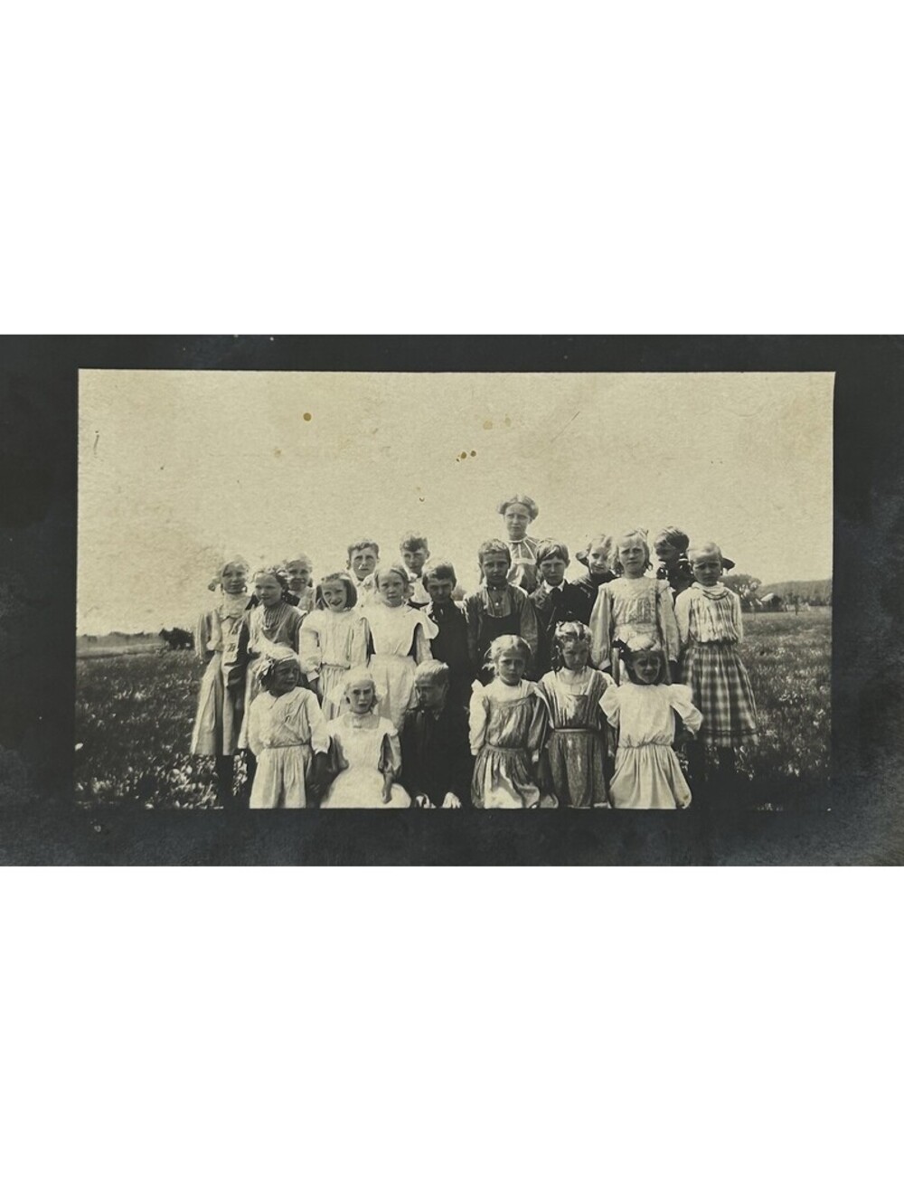 Antique Vintage 1900s School Class Photo Black Mat Board Child Group Picture E12